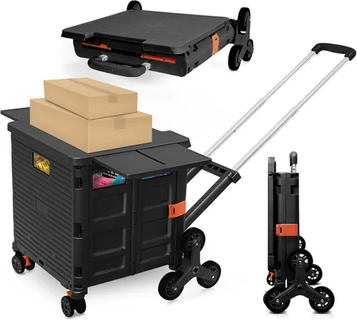 Miniatura 24 de Carrito plegable con ruedas, resistente al desgaste, sin ruido, carrito de compras con ruedas para comestibles, caja de herramientas de Caqui