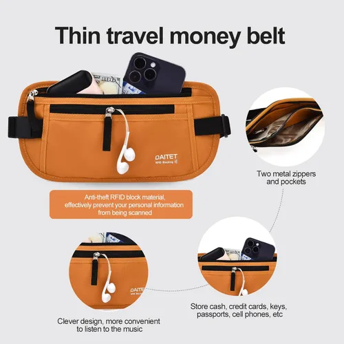 Miniatura 149 de DAITET Cinturón de dinero, soporte para pasaporte, cartera de viaje oculta segura con bloqueo RFID, riñonera encubierta (negro), Negro, Rfid