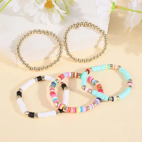 Miniatura 4 de Wonlte - Juego de pulseras de cuentas de arcilla Heishi, pulseras elásticas apilables con cuentas de mal de ojo, pulseras elásticas apilables