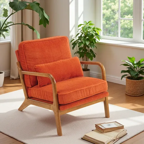 Miniatura 10 de VINGLI Juego Mejorado de 2 Sillones de Acento de Pana Premium, Sillón Tapizado con Brazos, Silla de Lectura Cómoda de Madera Maciza con Almohada