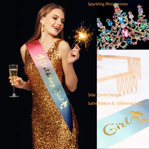 Miniatura 6 de ATODEN Tiaras y coronas de cumpleaños para niña, tiaras y coronas para mujeres y niñas, multicolores de cristal, tiara de princesa, diadema