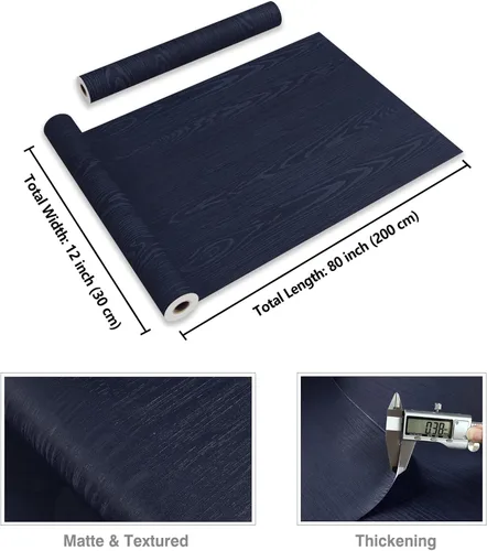 Miniatura 8 de CRE8TIVE Papel tapiz grueso de madera azul marino para despegar y pegar, papel de contacto de grano de madera sintética para armarios, cajones