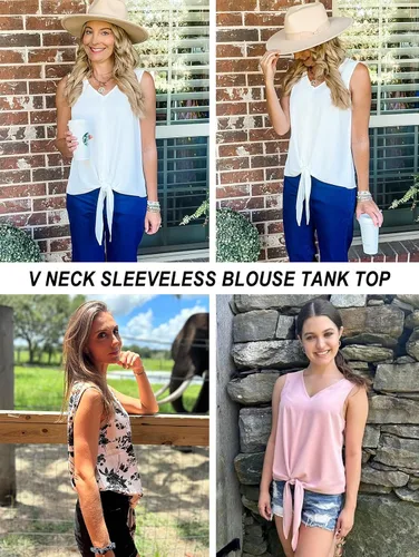 Miniatura 2 de Blusas de gasa elegantes para mujer, cuello en V, lazo frontal, manga 34, para negocios, casual, oficina, trabajo, camisas sueltas