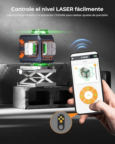 Miniatura 2 de CIGMAN Nivel láser de 4 x 360° con 16 líneas con control remoto y APP, láser de línea cruzada autonivelante verde, línea vertical/horizontal 4D