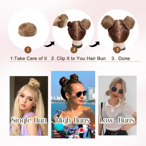 Miniatura 3 de 2 extensiones de moño de pelo sintético para mujer, mini moños naturales con clip, extensiones de cabello para mujer, moño desordenado, para uso