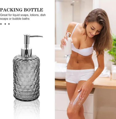 Miniatura 4 de VICASKY Glass Pump Bottle with Silver Cap Refillable Hand Soap Dispenser for Shampoo Lotion Body Wash Large Capacity Easy-Press Multi-Function