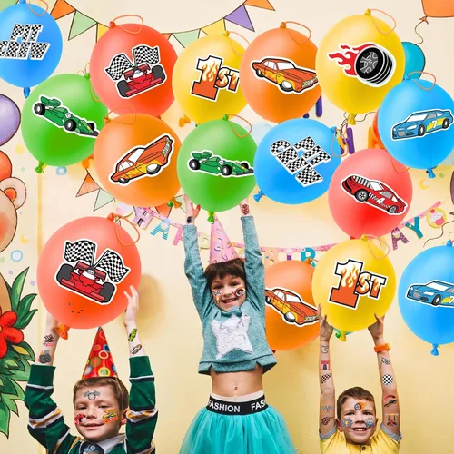 Miniatura 7 de 72 piezas de recuerdos de fiesta de autos de carreras para niños, suministros de fiesta temática de automóviles con 48 tatuajes temporales