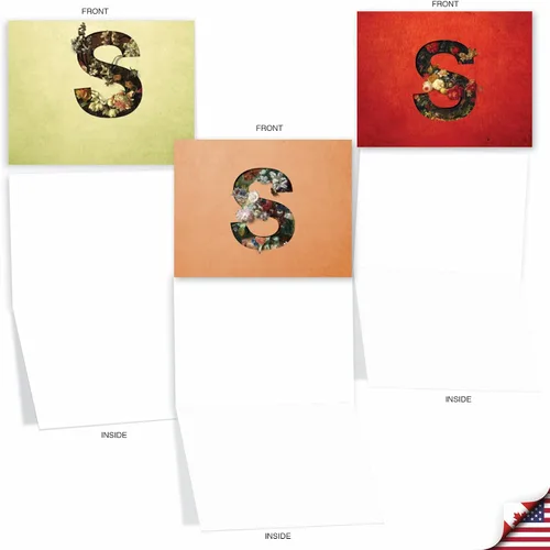 Miniatura 4 de The Best Card Company - 10 cartas iniciales "S" surtidas en blanco, hermosas flores, papeleras personales de 4 x 5.12 pulgadas, paquete variado a