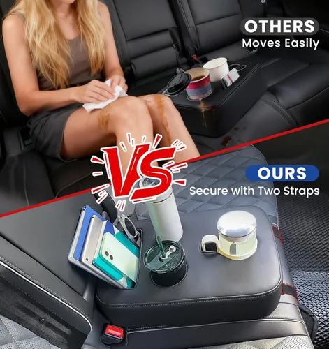 Miniatura 2 de Portavasos de Coche Mejorado con Correas de Seguridad Duales, Portavasos para Asiento Trasero de Coche, Portavasos de Camión de Cuero PU