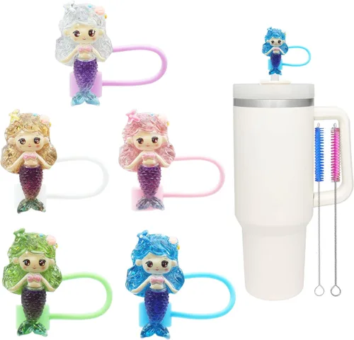 Miniatura 17 de 8Pcs Cute 10mm Animal Straw Covers Cap for Stanley Cup,Silicone Straw Toppers Compatible with Stanley 30&40 Oz Tumblers with Handle, Dust-Proof