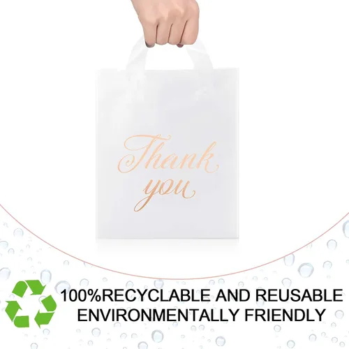 Miniatura 4 de Outus 120 bolsas blancas de regalo de agradecimiento con asas de 9 x 12 pulgadas, bolsa de plástico para pequeñas empresas, madres, profesores