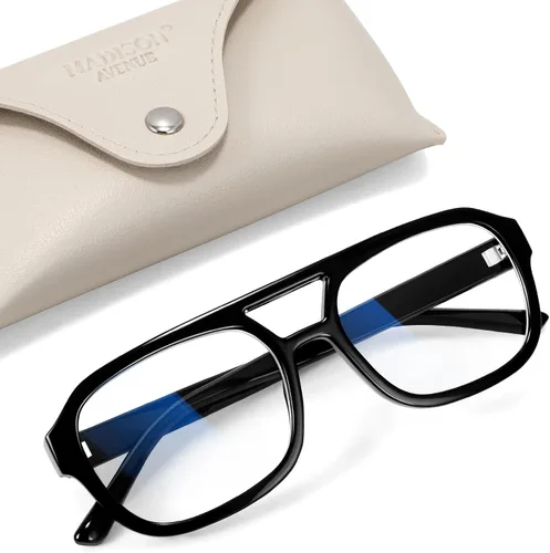 Miniatura 8 de Madison Avenue Lentes retro con bloqueo de luz azul de aviador para mujeres y hombres con funda, anteojos rectangulares de moda para computadora