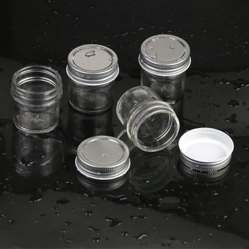 Miniatura 5 de Paquete de 16 tarros de vidrio de 2 onzas con tapas, mini vasos de chupito con tapa de metal, tarros redondos de vidrio para conservas, recipientes