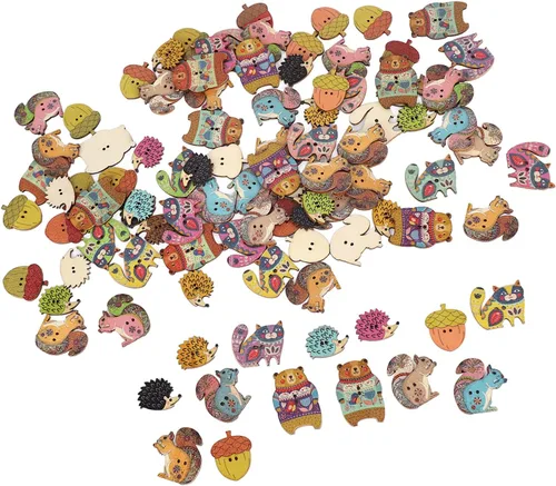 Miniatura 8 de Botones lindos para manualidades, madera sintética, 1.2 in de largo para ropa (animales 100 unidades)