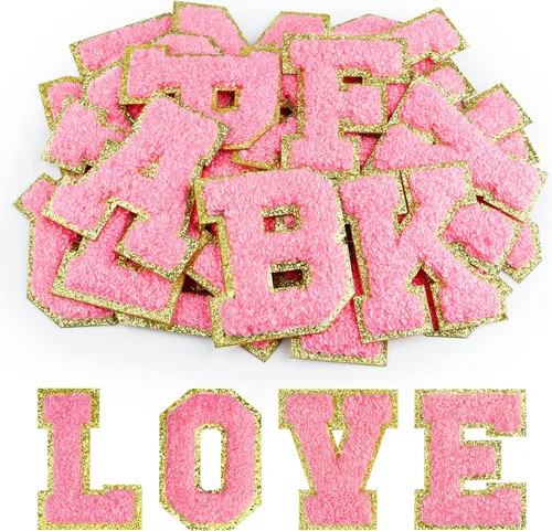 Miniatura 9 de Morcheiong 52 parches de letras de felpilla autoadhesivas de la A a la Z, letras de felpilla para ropa, tela, zapatos y bolsas (rosa claro)