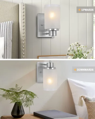 Miniatura 2 de 2 unidades de lámpara de pared para baño, lámpara de pared moderna para interior con pantallas de vidrio esmerilado color lino blanco y acabado