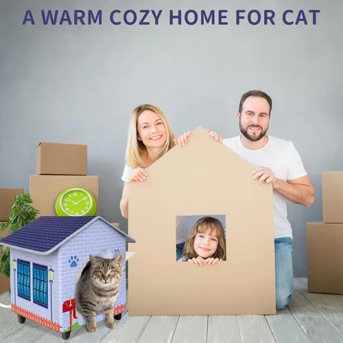 Miniatura 8 de Casas para gatos con calefacción para gatos de interior/exterior con cama para gatos elevada y resistente al agua, proporcionando un refugio seguro
