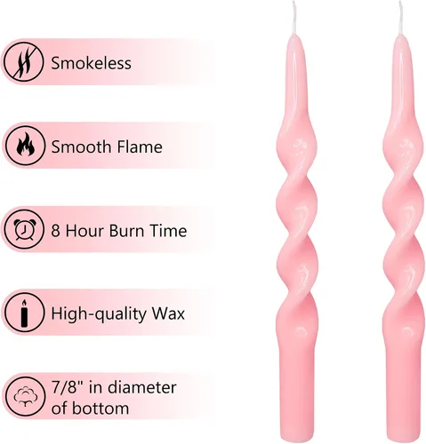 Miniatura 9 de Pink Candlesticks - Juego de 2 velas cónicas en espiral, sin perfume, de 10 pulgadas de largo, velas cónicas sin perfume para decoración del hogar