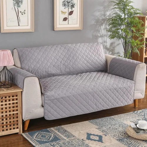 Miniatura 4 de vctops Funda acolchada de doble protección, 100 % impermeable, funda antideslizante para sofá de 2 plazas, protector reversible de muebles para Gris