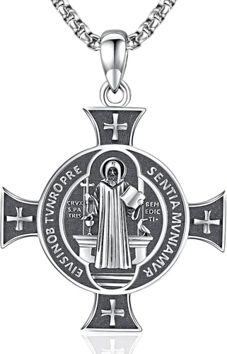 Friggem Collar con colgante de plata de ley 925 de San MiguelSan CristópaloCruz de JesúsSan Benito para hombres, niños y mujeres, el arcángel, nos
