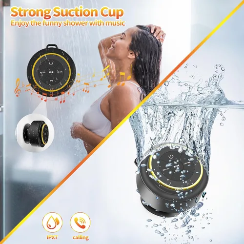 Miniatura 3 de Altavoz de ducha Bluetooth con mosquetón, altavoces Bluetooth portátiles con ventosa, IP67 impermeable, inalámbrico, flotante, para camping, playa