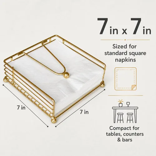 Miniatura 4 de hiwafifi Servilletero para mesa, dispensador de servilletas plano con brazo pesado, soporte cuadrado de papel de cóctel de elegante hierro rústico