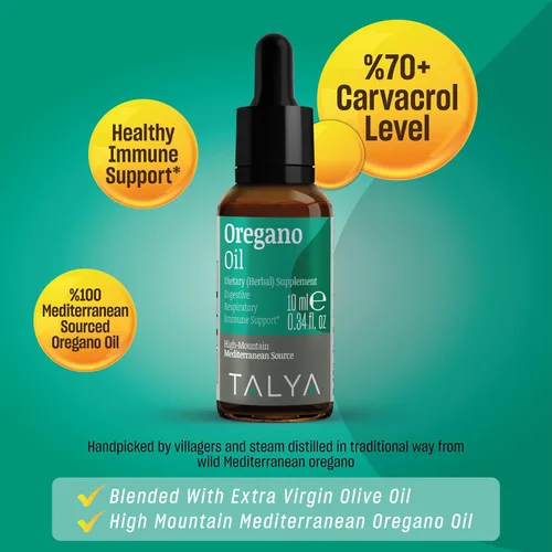 Miniatura 2 de TALYA Aceite de orégano 0.34 onzas líquidas Aceite de orégano líquido Apoyo inmunológico, alto contenido de carvacrol, salud digestiva Sin OMG