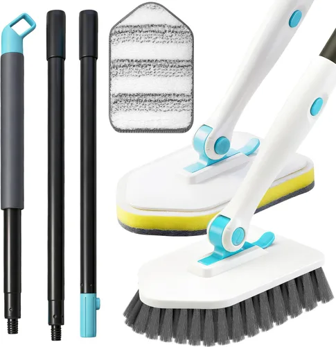 Miniatura 10 de Cepillo de limpieza de mango largo para ducha, cepillos de limpieza 3 en 1 con 3 cabezales de limpieza diferentes para limpieza de ducha, baño, Negro