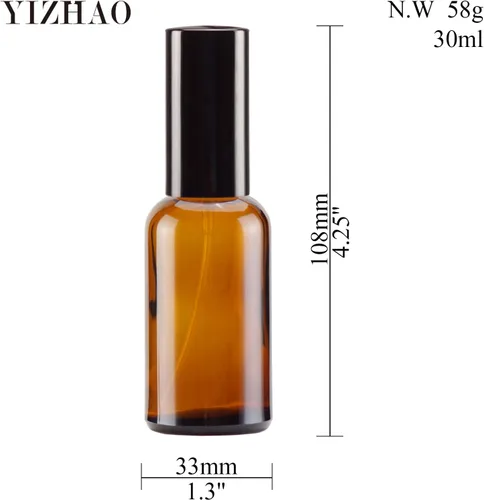 Miniatura 2 de YIZHAO Botellas de vidrio ámbar de 1 oz, con pequeño aerosol de niebla fina, tapa de metal, recargable para aceite esencial, viajes, limpieza