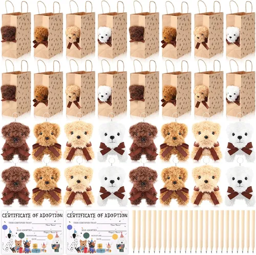 HyDren Juego de 96 piezas de juguetes de peluche pequeños para perros de 4.7 pulgadas, bolsas de papel de peluche pequeños, tarjetas de adopción,