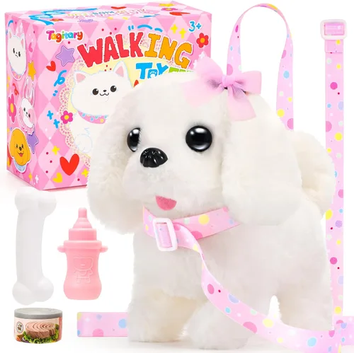 Tagitary - Juguetes de peluche interactivos, juguete de cachorro para niños, juguete electrónico de perro que camina y ladra, cola meneando, juguete