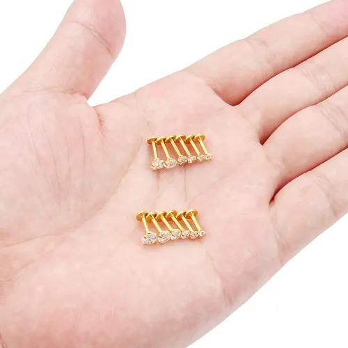 Miniatura 3 de SCERRING - 6 pares de joyería para piercing de acero inoxidable 16 g con configuración de puntas, circonita cúbica transparente con rosca interna