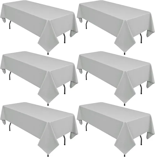 Miniatura 147 de Paquete de 10 manteles de poliéster de 60 x 102 pulgadas, manteles de poliéster beige para mesas rectangulares de 6 pies, resistentes a las manchas