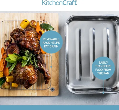 Miniatura 6 de KitchenCraft Recipiente para asar con estante, acero inoxidable, grande, 16.9 x 12.2 in, color plateado