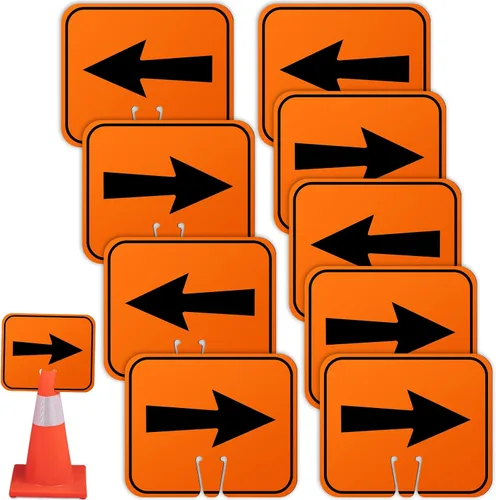 Geetery 9 letreros de desviación naranja con flecha de tráfico, cono de carretera, direccional superior, izquierda, derecha, recta, para barricada