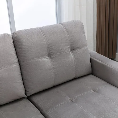 Miniatura 6 de Sofá modular con cama extraíble, sofá esquinero tapizado de terciopelo de 76.8 pulgadas con marco de madera maciza de 2 asientos y diván de Gris