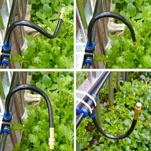 Miniatura 9 de Sistema de riego automático de refrigeración por niebla, sistema de nebulización de 33 pies y 10 boquillas de nebulización de latón, kit de rociador