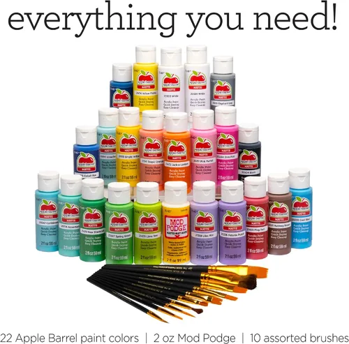 Miniatura 9 de Apple Barrel Art Lessons - Juego de pintura y pinceles, kit de 34 piezas que incluye 23 colores de pintura acrílica Apple Barrel de 2 onzas