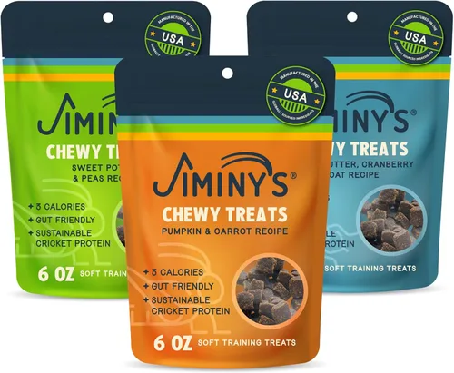 Miniatura 12 de Jiminy's Golosinas masticables de entrenamiento de cricket para perros, bajas en calorías, hipoalergénicas, fabricadas en Estados Unidos, 6 onzas