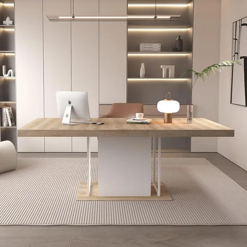 Miniatura 15 de SSLine Mesa de comedor rectangular extensible de 35 a 118 pulgadas, mesa de reuniones de conferencias súper larga para 6, 8, 12 personas, mesas