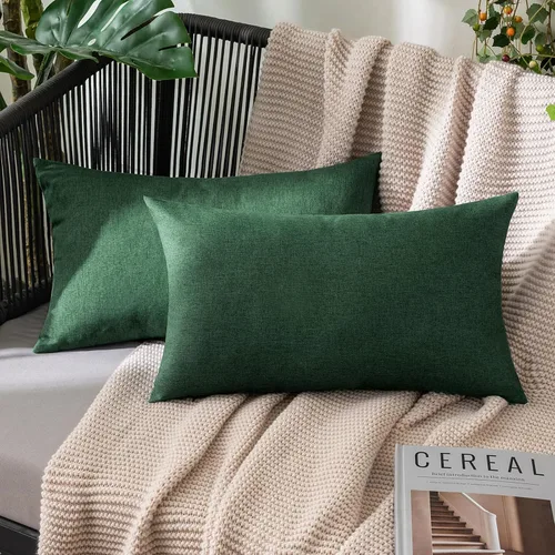 Miniatura 62 de MIULEE Paquete de 2 fundas decorativas para almohadas de exterior, sólidas, impermeables, de lino sintético, estilo granja de jardín, fundas de Óxido