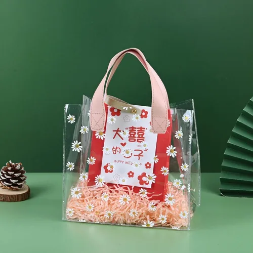 Miniatura 2 de YMASELA Bolsa de regalo transparente con asas (9.8 x 9.1 x 5.5 pulgadas, 2 unidades) bolsa de embalaje de regalo impermeable de plástico resistente