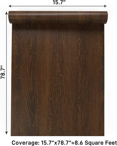 Miniatura 5 de VaryPaper Papel adhesivo de madera marrón oscuro de 15.7 x 78.7 pulgadas, papel tapiz de madera para despegar y pegar, papel de contacto