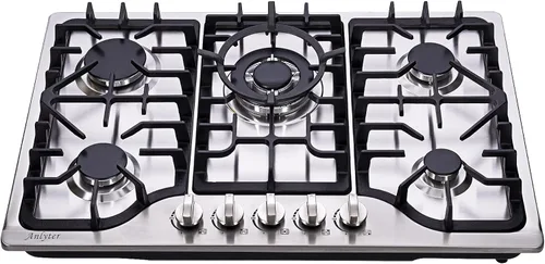 Miniatura 2 de Placa de Cocción de Gas de 30 Pulgadas, 5 Quemadores Superficie de Gas Empotrada de Acero Inoxidable LPG/NG Estufa de Gas de Combustible Dual