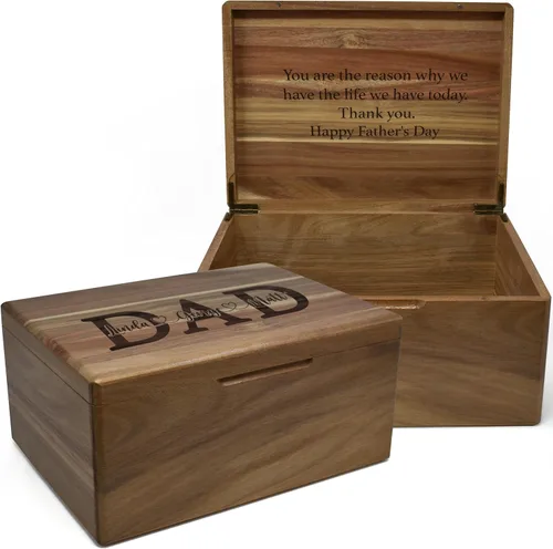 Miniatura 21 de Caja de madera grabada personalizada grande – Caja de recuerdo de madera de acacia con mensaje oculto personalizado, cajas de memoria de nogal