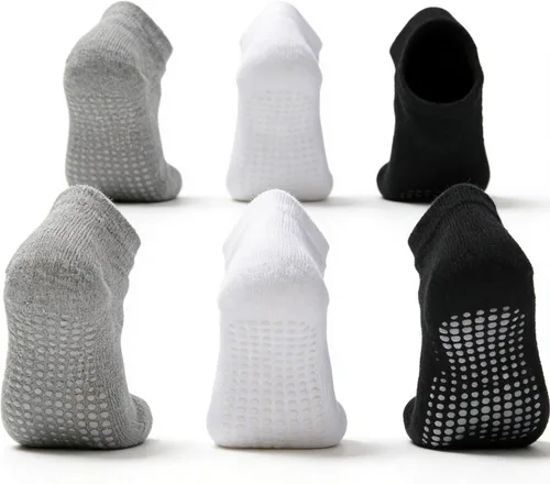 Eohak 6 Pairs Baby Non Slip Grip Ankle Socks Grip Crew Socks with Anti Skid Soles for Infants Toddlers Kids Boys Girls