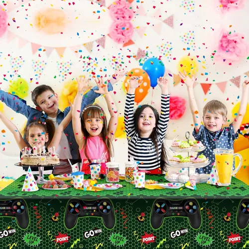Miniatura 6 de Tatuo 3 fundas de mesa de videojuegos, decoración de cumpleaños temática de juegos, mantel de plástico, suministros de fiesta para niños y niñas