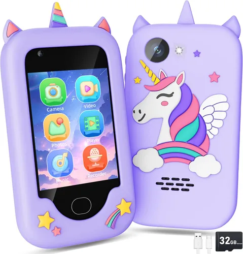 Miniatura 15 de Teléfono inteligente para niños, pantalla táctil, teléfono celular de doble cámara para niños, regalos de cumpleaños, dinosaurio para niños de 3 a