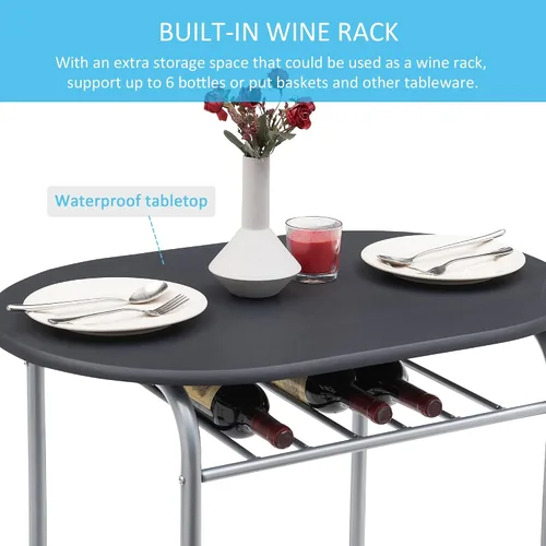 Miniatura 4 de VECELO Juego de mesa redonda y silla de madera de 3 piezas para comedor, cocina, bar, desayuno, con estante de almacenamiento de vino, ahorro