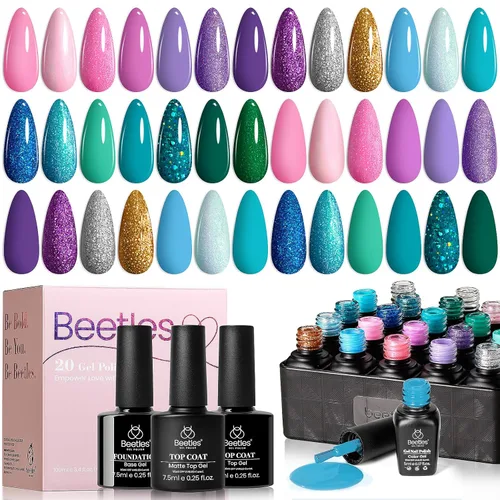 Miniatura 22 de beetles Gel Polish Juego de esmaltes de uñas de gel de 16 colores, blanco, marrón oscuro, rosa, colores nude, esmalte de uñas natural con 3 piezas